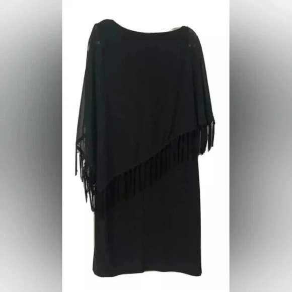 Women's R&M Richards Shift Dress with Fringe Cape Shawl,Black,Size 12, NWT - Picture 2 of 11